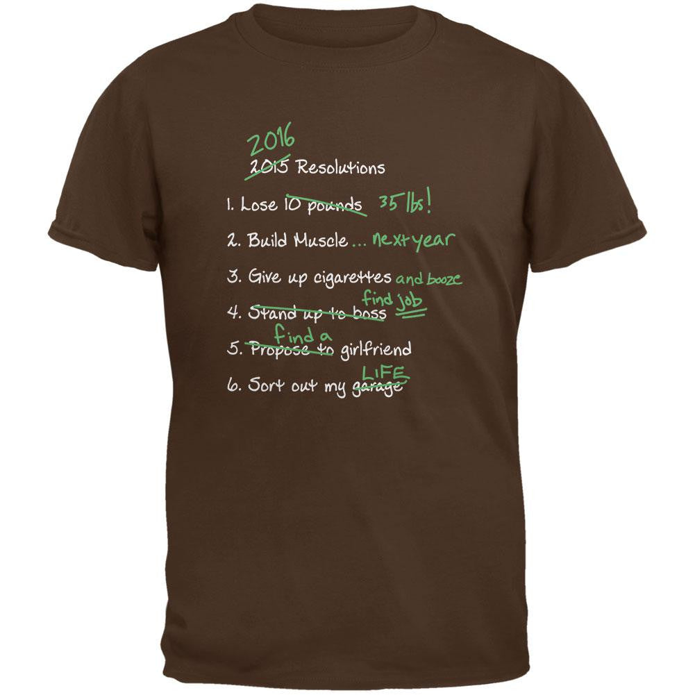 Funny New Years Resolution List Brown Adult T-Shirt Men's T-Shirts Old Glory 2XL Brown