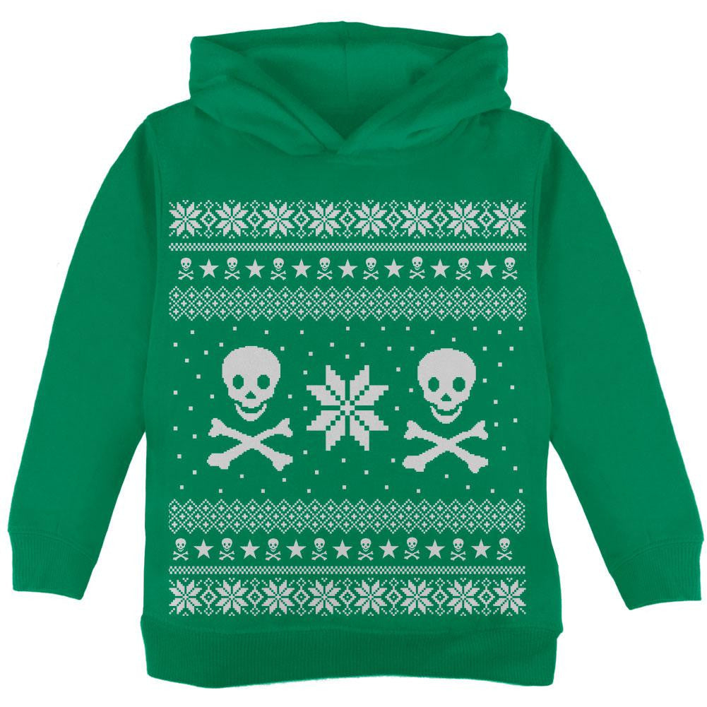 Skull & Crossbones Ugly Christmas Sweater Red Toddler Hoodie Toddler Hoodies Old Glory