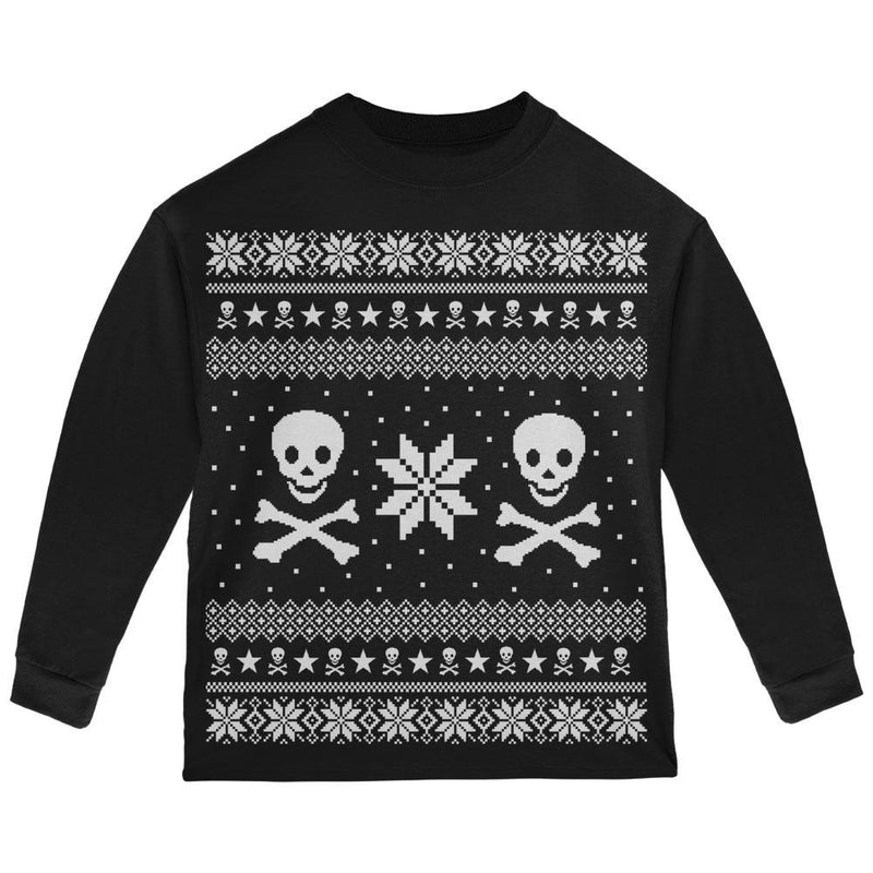Skull & Crossbones Ugly Christmas Sweater Red Toddler Long Sleeve T-Shirt Toddler Long Sleeves Old Glory