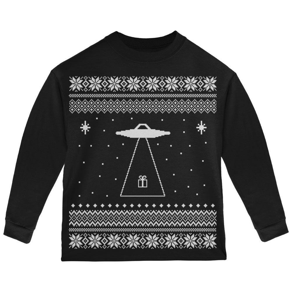 Alien Beam Ugly Christmas Sweater Black Toddler Long Sleeve T-Shirt Toddler Long Sleeves Old Glory 2T Black
