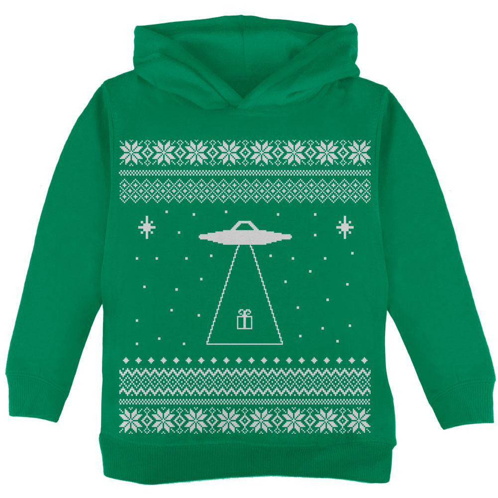 Alien Beam Ugly Christmas Sweater Toddler Hoodie Toddler Hoodies Old Glory 2T Green