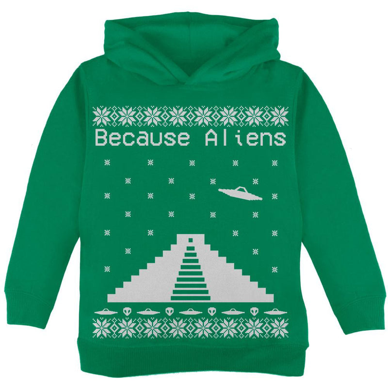 Because Aliens Pyramid Christmas Sweater Black Toddler Hoodie Toddler Hoodies Old Glory 2T Green
