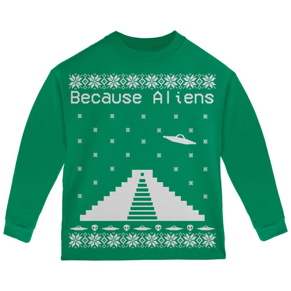Because Aliens Pyramid Christmas Sweater Black Toddler Long Sleeve T-Shirt Toddler Long Sleeves Old Glory 2T Green
