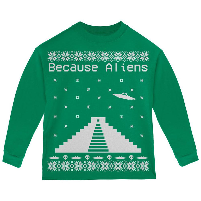 Because Aliens Pyramid Christmas Sweater Black Toddler Long Sleeve T-Shirt Toddler Long Sleeves Old Glory 2T Green