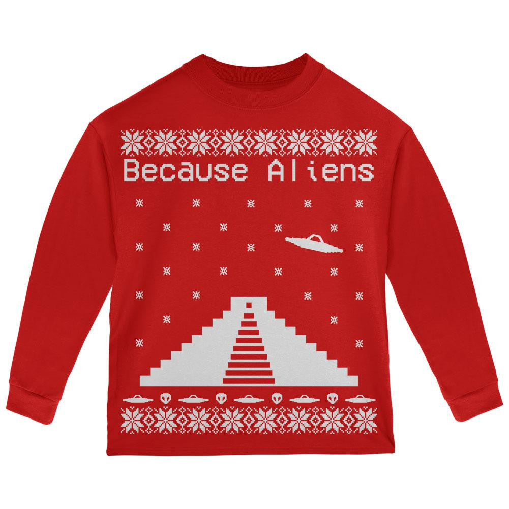 Because Aliens Pyramid Christmas Sweater Black Toddler Long Sleeve T-Shirt Toddler Long Sleeves Old Glory 2T Red