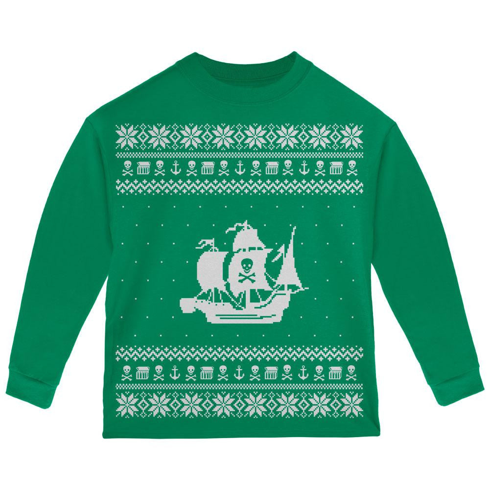 Pirate Ship Ugly Christmas Sweater Black Toddler Long Sleeve T-Shirt Toddler Long Sleeves Old Glory