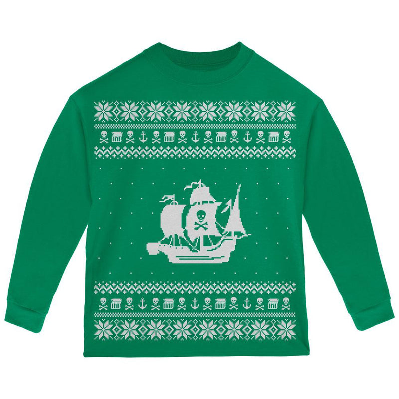 Pirate Ship Ugly Christmas Sweater Black Toddler Long Sleeve T-Shirt Toddler Long Sleeves Old Glory