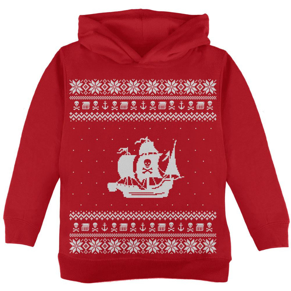 Pirate Ship Ugly Christmas Sweater Black Toddler Hoodie Toddler Hoodies Old Glory