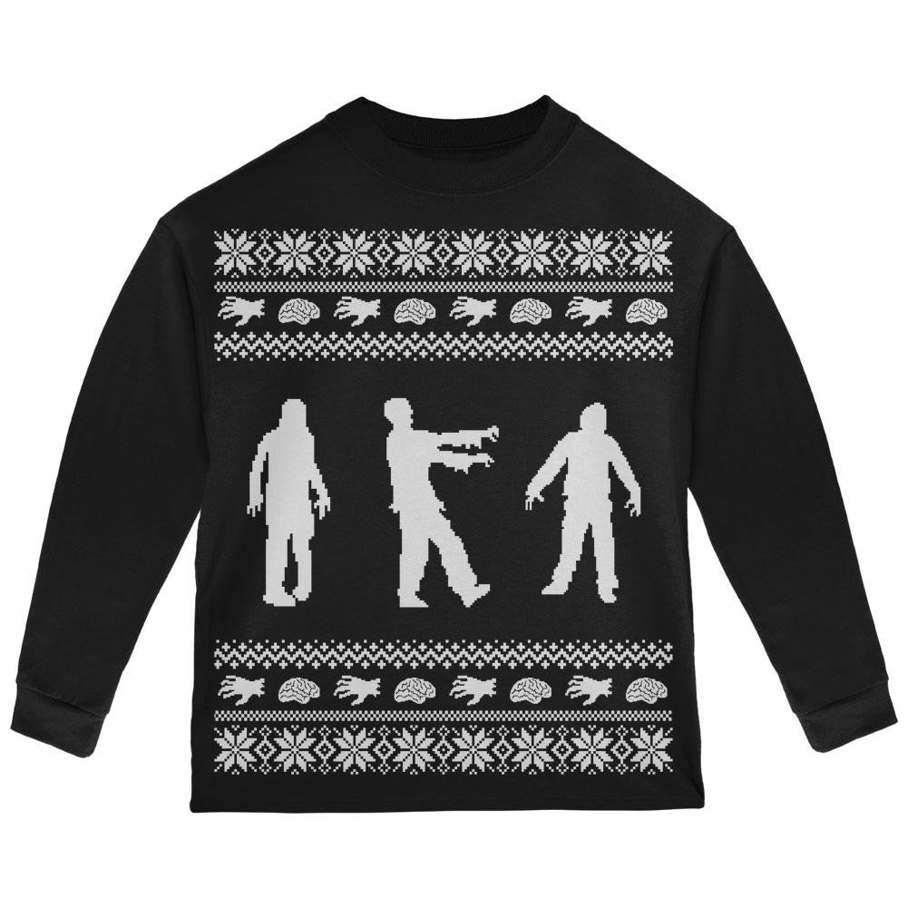 Zombie Ugly Christmas Sweater Black Toddler Long Sleeve T-Shirt Toddler Long Sleeves Old Glory