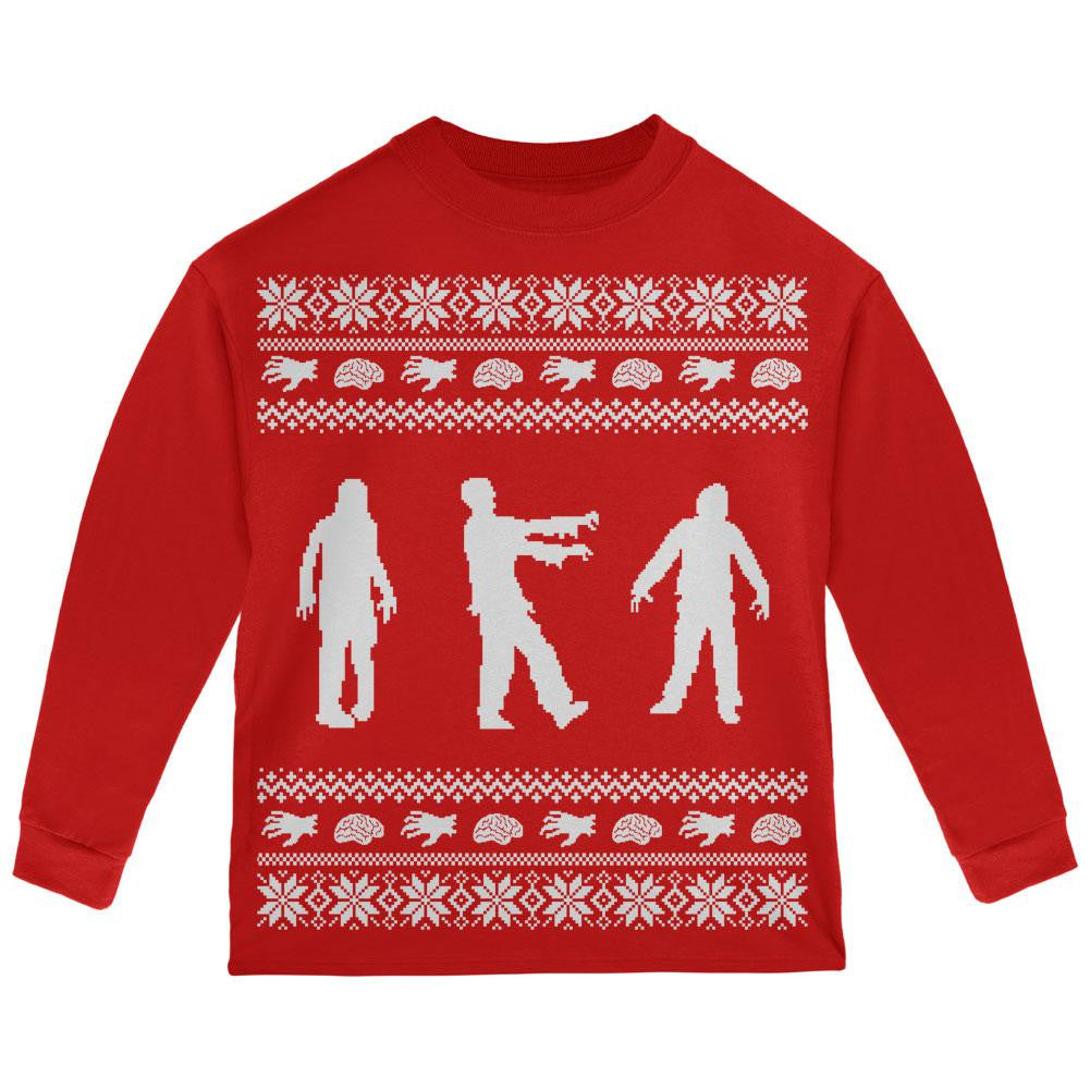 Zombie Ugly Christmas Sweater Black Toddler Long Sleeve T-Shirt Toddler Long Sleeves Old Glory