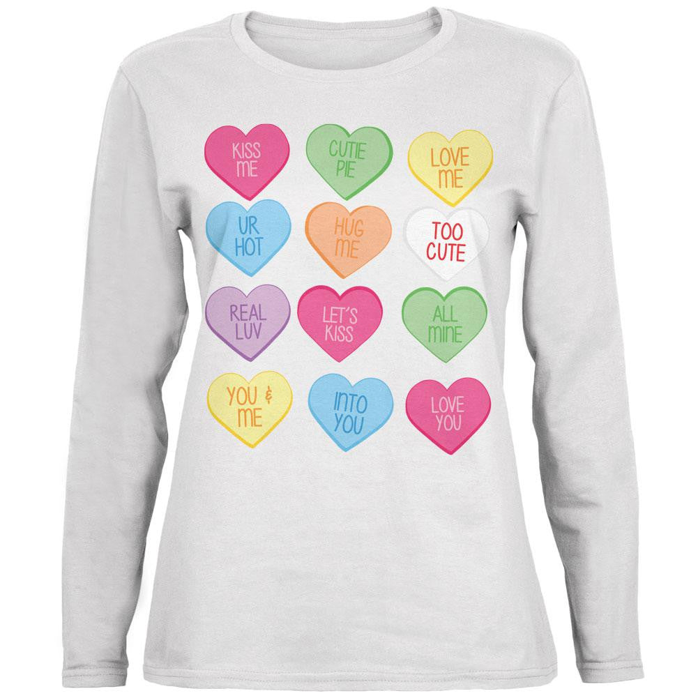 Valentine's Day Candy Hearts White Womens Long Sleeve T-Shirt Women's Long Sleeves Old Glory