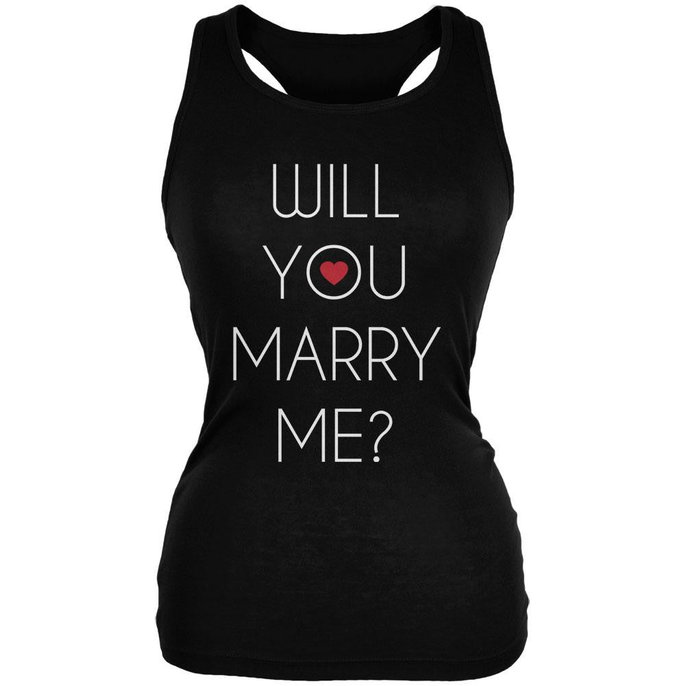 Valentine's Day Will You Marry Me? Black Juniors Soft Tank Top Juniors Tank Tops Old Glory