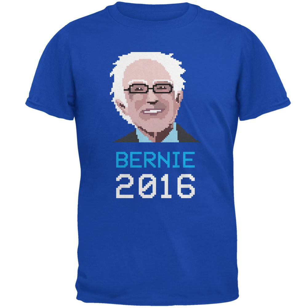 Election 2016 Bernie Sanders Pixel 8 Bit Royal Adult T-Shirt Men's T-Shirts Old Glory 2XL Blue