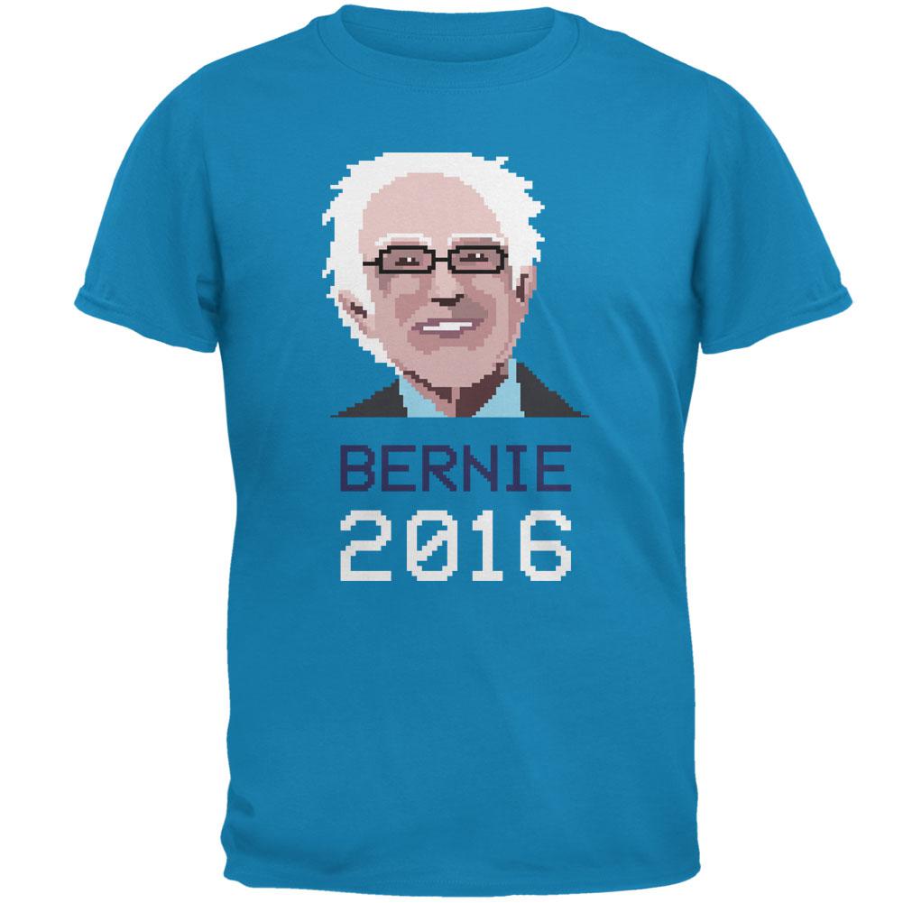 Election 2016 Bernie Sanders Pixel 8 Bit Sapphire Blue Adult T-Shirt Men's T-Shirts Old Glory 2XL Blue