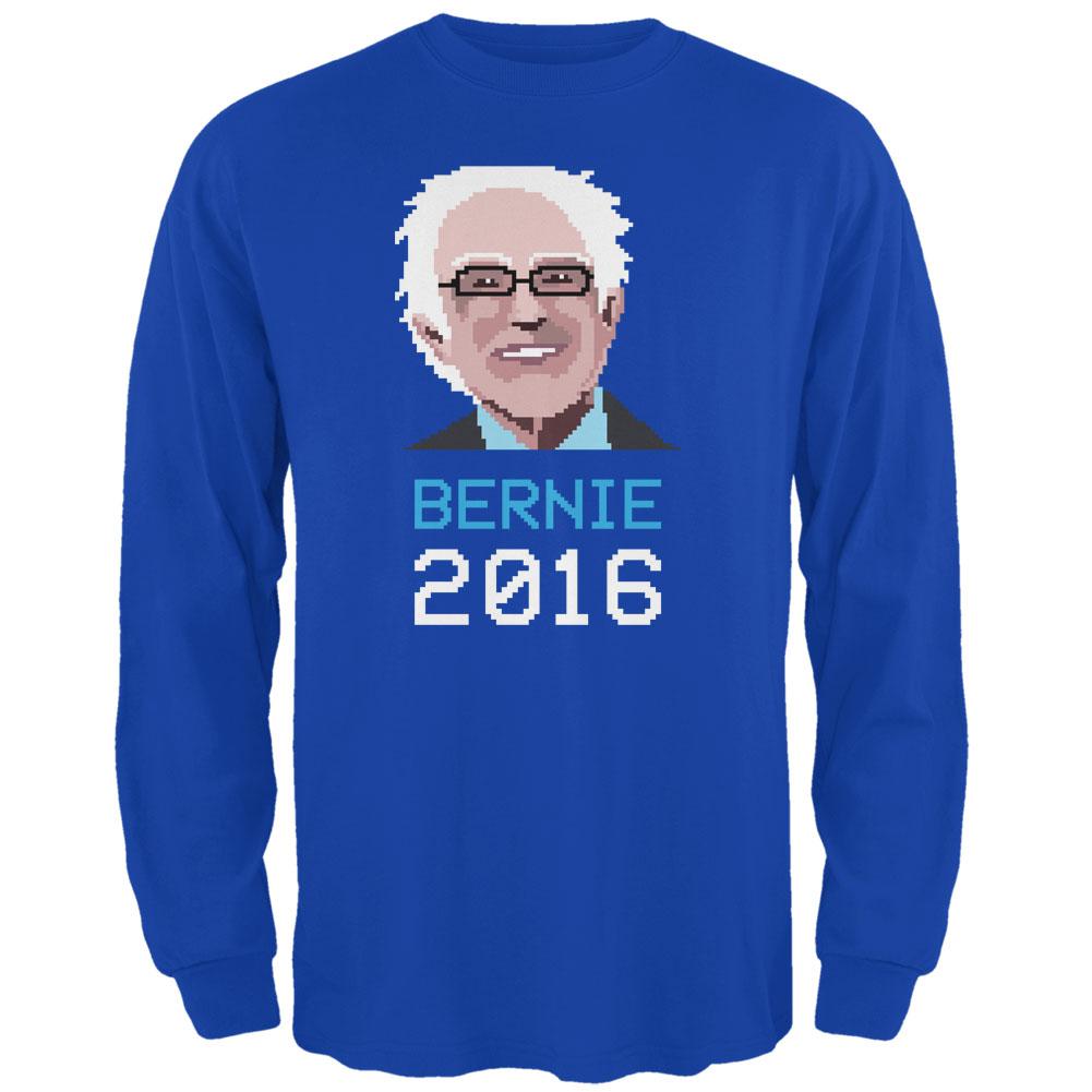 Election 2016 Bernie Sanders Pixel 8 Bit Royal Adult Long Sleeve T-Shirt Men's Long Sleeves Old Glory 2XL Blue