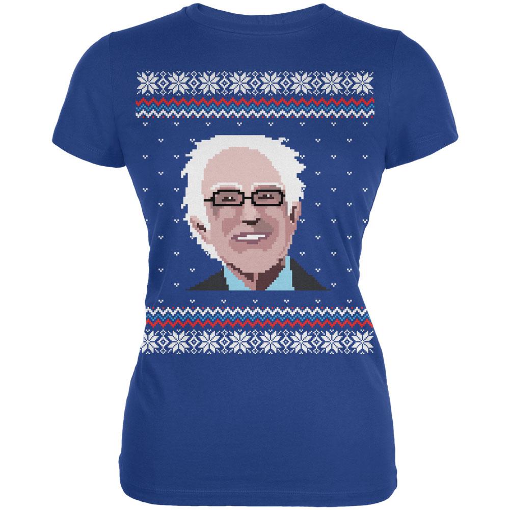 Election Bernie Sanders Ugly Xmas Sweater Royal Juniors Soft T-Shirt Juniors T-Shirts Old Glory 2XL Blue