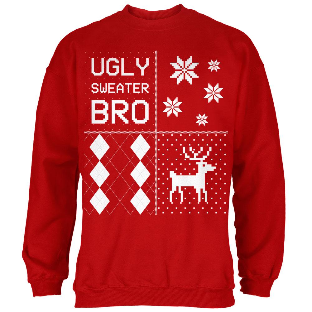 Ugly Sweater Bro XMAS Sweater Festive Blocks Red Adult Sweatshirt Men's Sweatshirts Old Glory 2XL Red