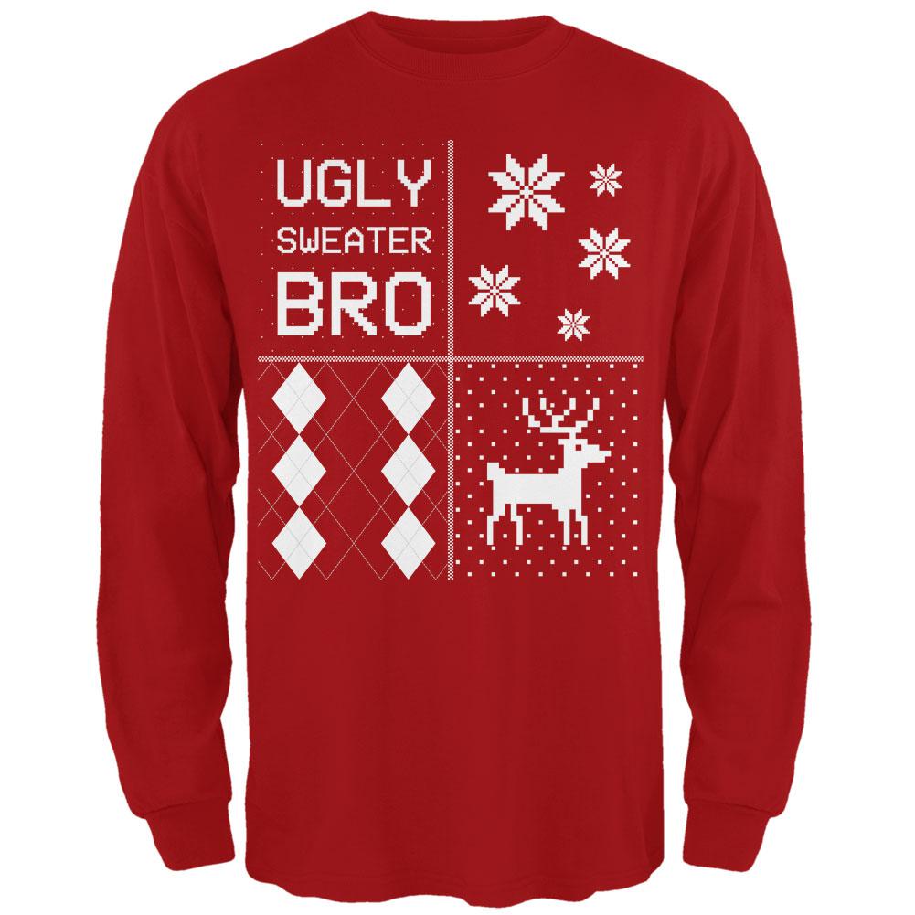 Ugly Sweater Bro XMAS Sweater Festive Blocks Red Adult Long Sleeve T-Shirt Men's Long Sleeves Old Glory 2XL Red