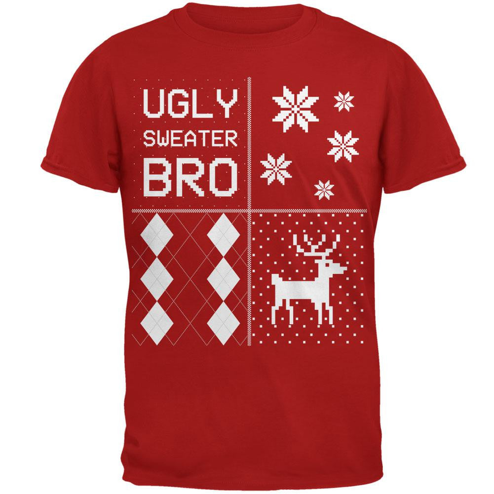 Ugly Sweater Bro XMAS Sweater Festive Blocks Red Adult T-Shirt Men's T-Shirts Old Glory 2XL Red