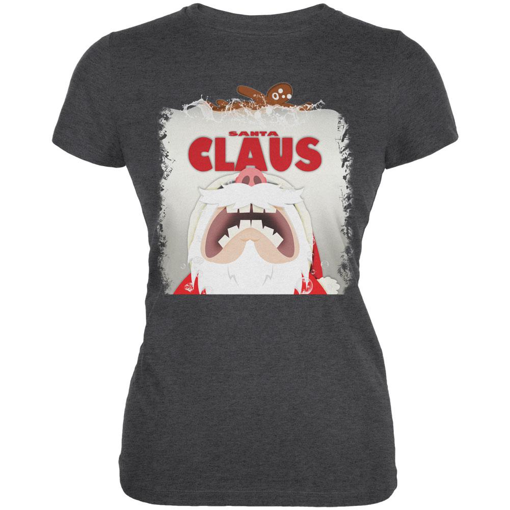 Christmas Santa Jaws Claus Horror Dark Heather Juniors Soft T-Shirt Juniors T-Shirts Old Glory 2XL Grey