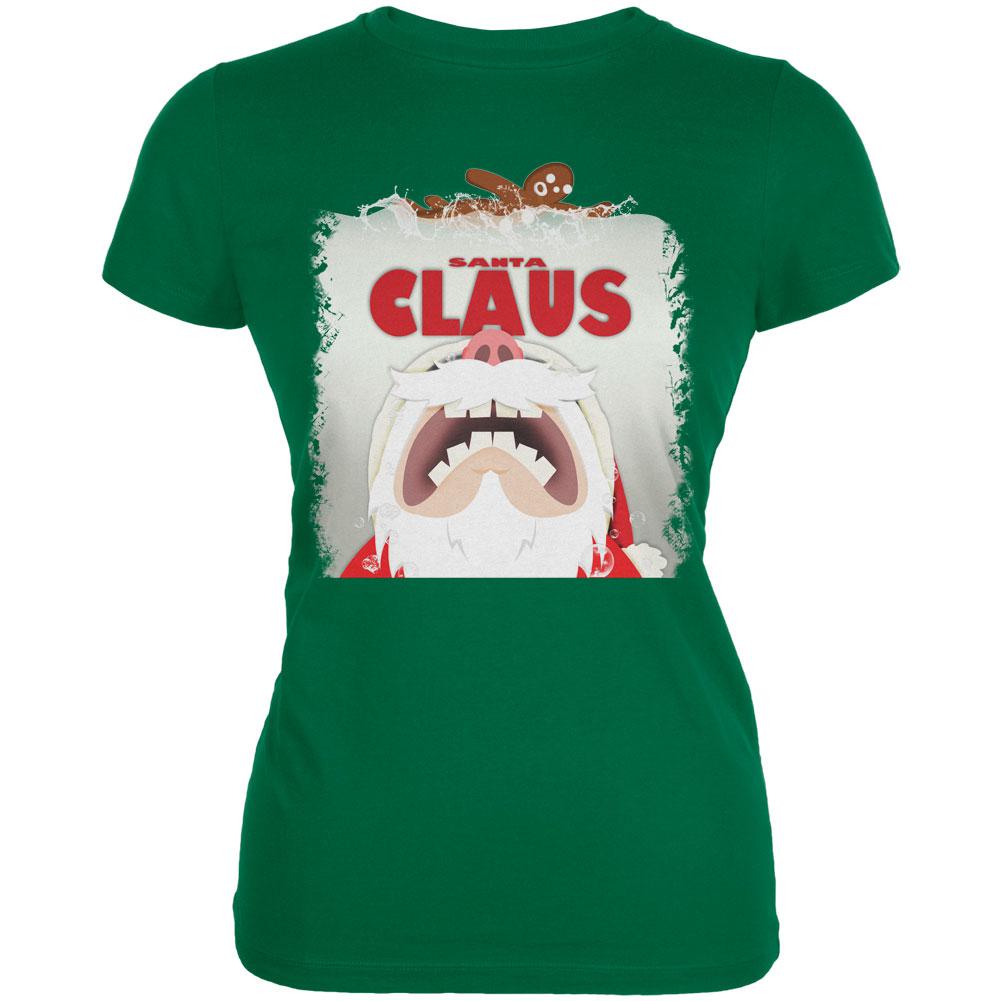 Christmas Santa Jaws Claus Horror Kelly Green Juniors Soft T-Shirt Juniors T-Shirts Old Glory 2XL Green