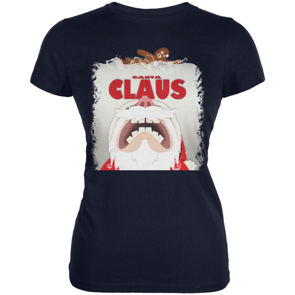 Christmas Santa Jaws Claus Horror Navy Juniors Soft T-Shirt Juniors T-Shirts Old Glory 2XL Blue