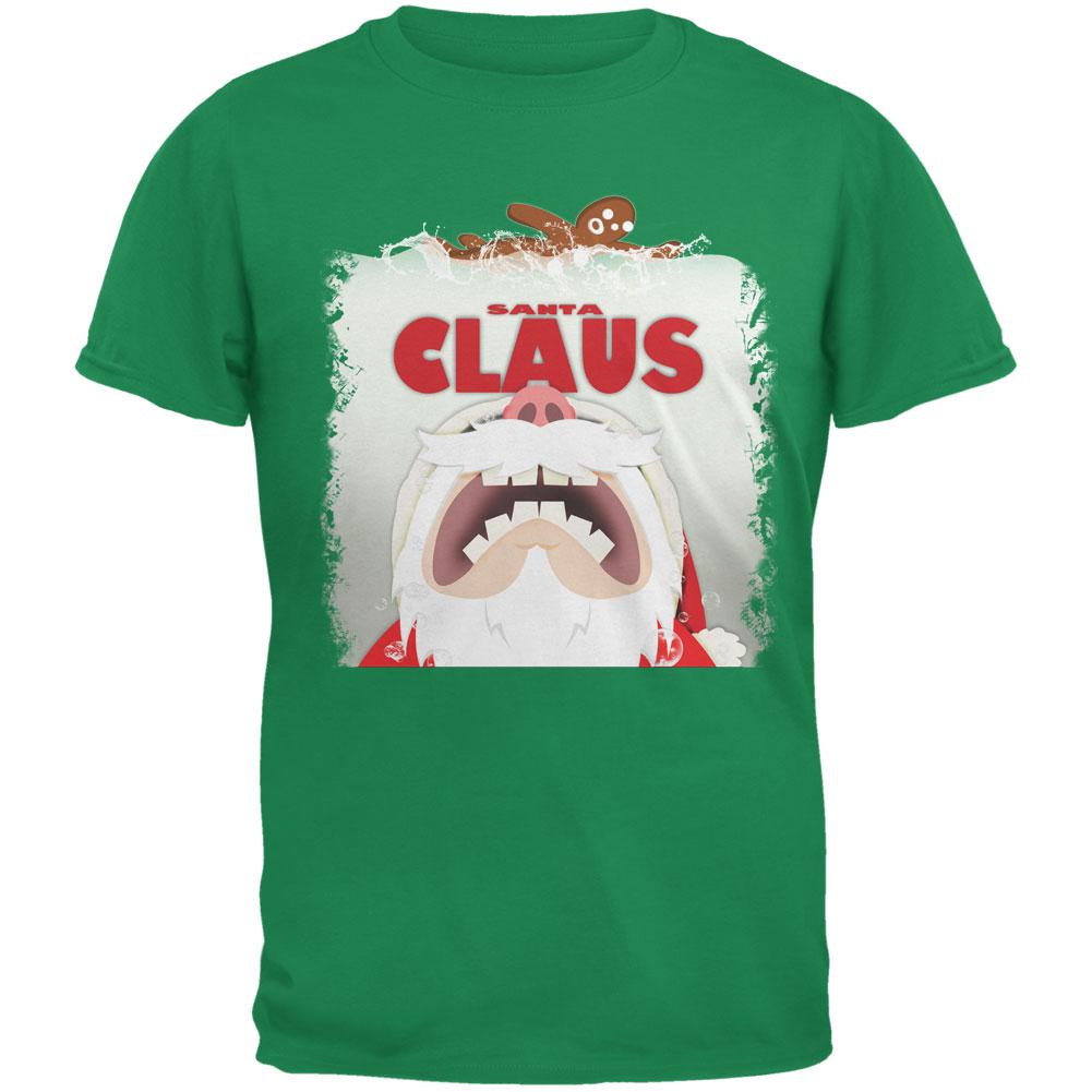 Christmas Santa Jaws Claus Horror Irish Adult T-Shirt Men's T-Shirts Old Glory 2XL Green