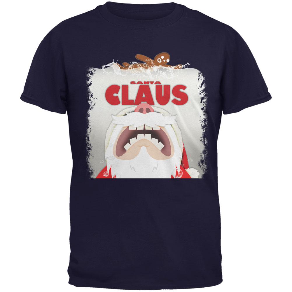 Christmas Santa Jaws Claus Horror Navy Adult T-Shirt Men's T-Shirts Old Glory 2XL Blue