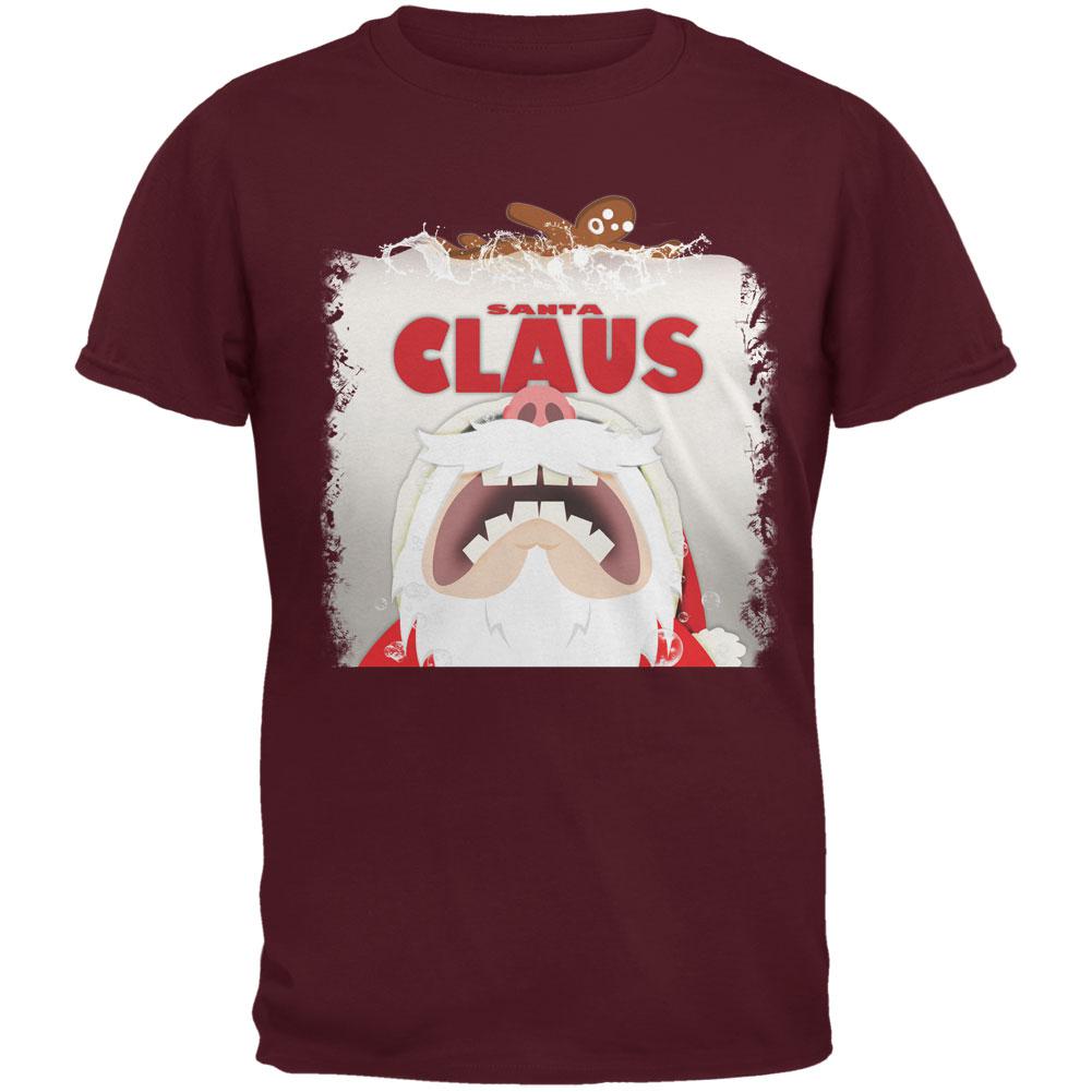 Christmas Santa Jaws Claus Horror Maroon Adult T-Shirt Men's T-Shirts Old Glory 2XL Red