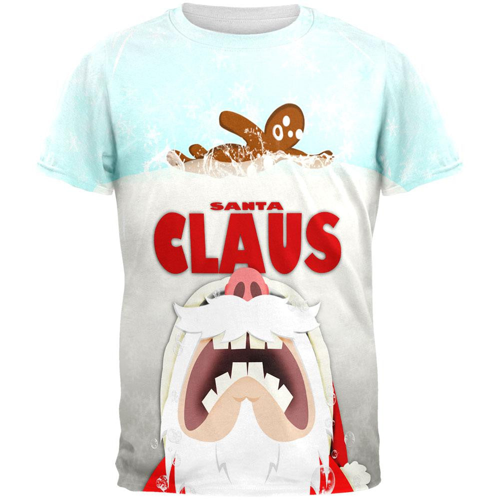 Christmas Santa Jaws Claus Horror All Over Adult T-Shirt Men's T-Shirts Old Glory 2XL White
