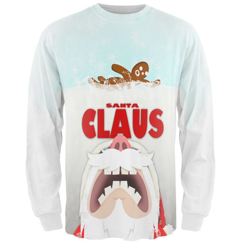 Christmas Santa Jaws Claus Horror All Over Adult Long Sleeve T-Shirt Men's Long Sleeves Old Glory 2XL White