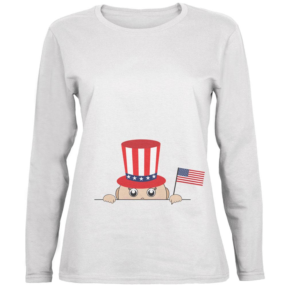 4th of July - Peeking Baby White Womens Long Sleeve T-Shirt Women's Long Sleeves Old Glory 2XL White