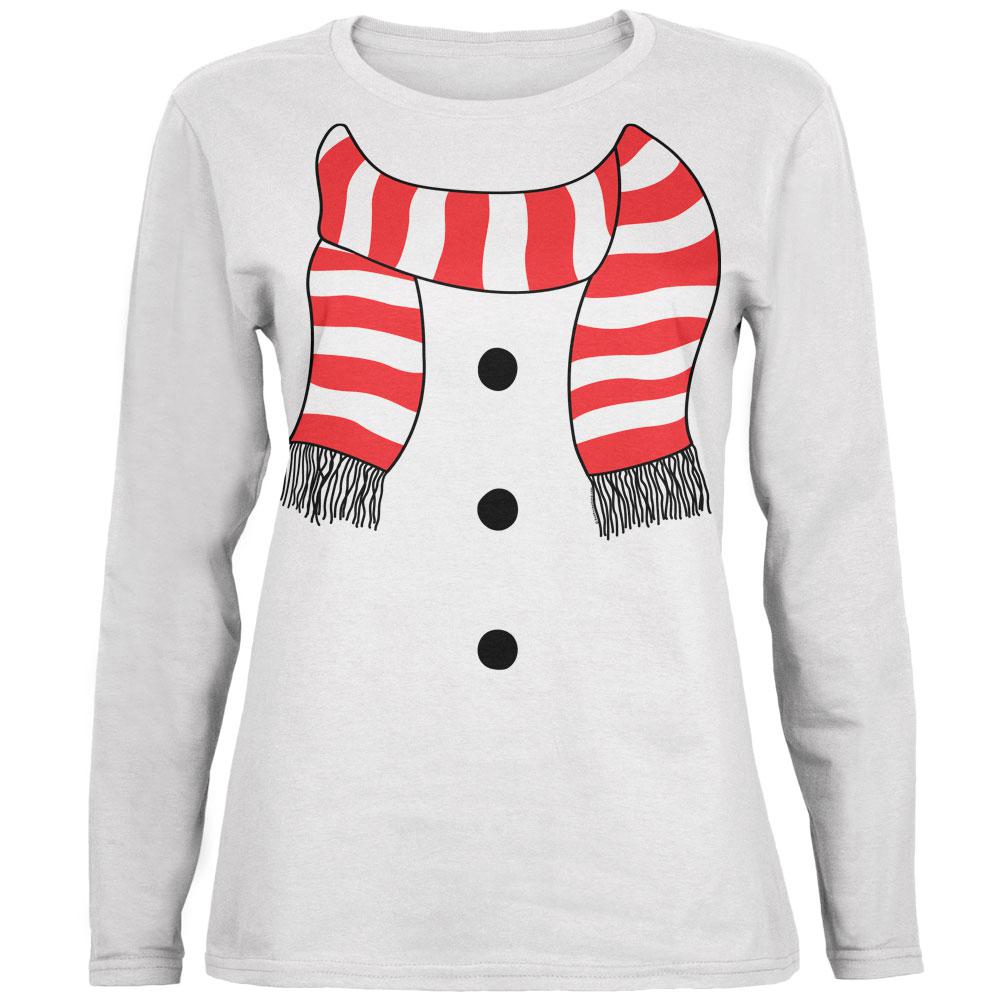 Halloween Snowman Suit Costume White Womens Long Sleeve T-Shirt Women's Long Sleeves Old Glory 2XL White