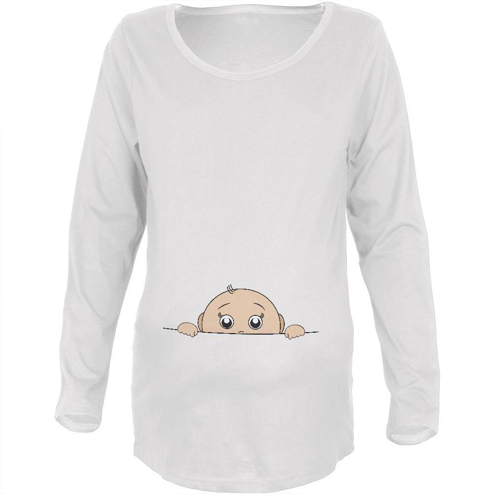 Peeking Baby Boy White Maternity Soft Long Sleeve T-Shirt Maternity Long Sleeve T-Shirts Old Glory 2XL White