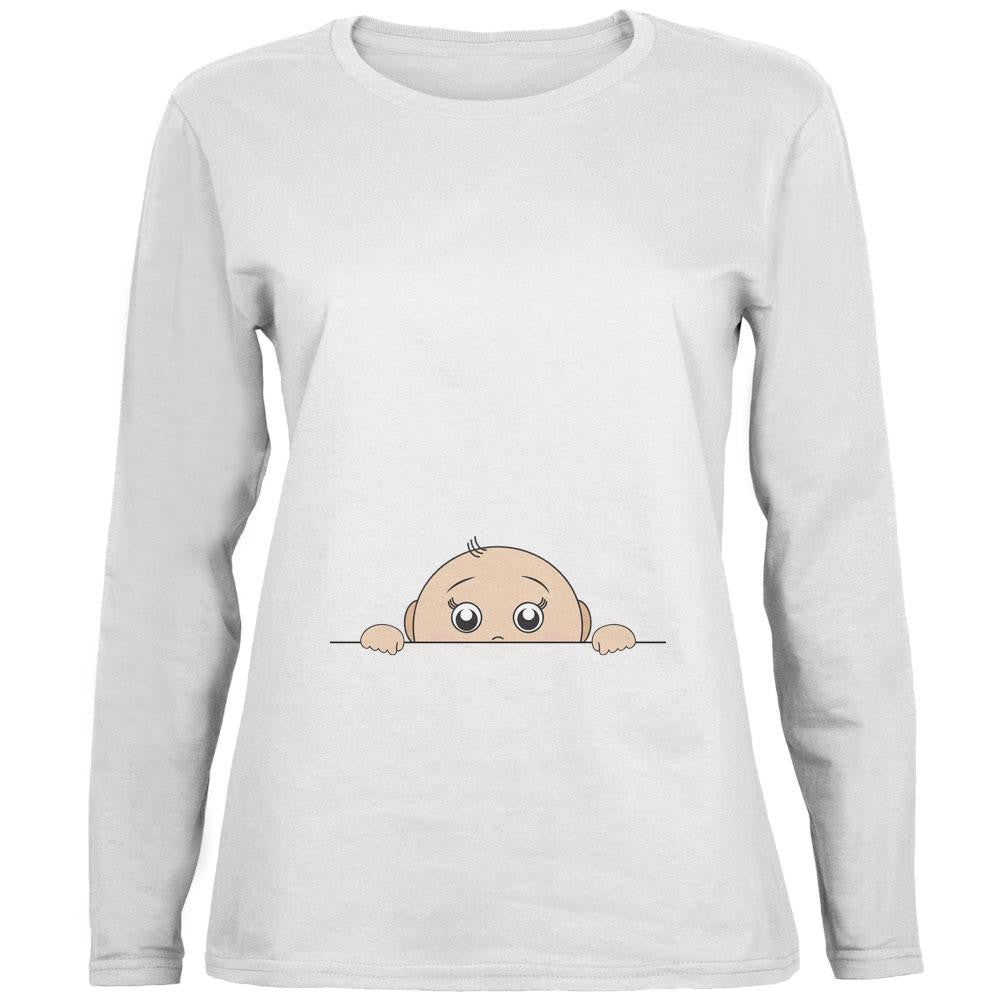 Peeking Baby Boy White Womens Long Sleeve T-Shirt Women's Long Sleeves Old Glory 2XL White