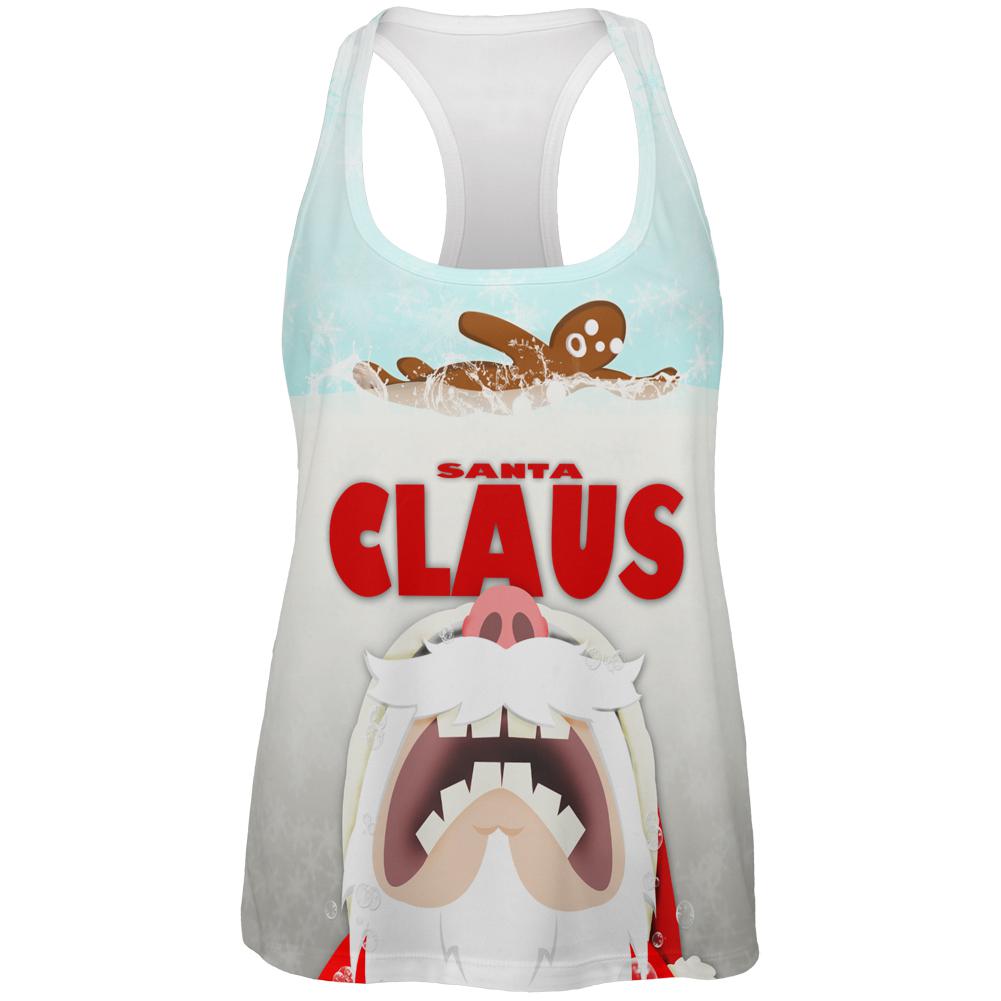 Christmas Santa Jaws Claus Horror All Over Womens Racerback Tank Top Women's Tank Tops Old Glory 2XL Multi