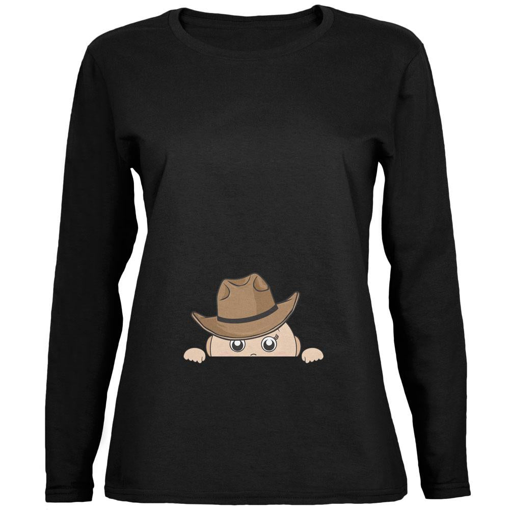 Peeking Baby Cowboy Black Womens Long Sleeve T-Shirt Women's Long Sleeves Old Glory 2XL Black