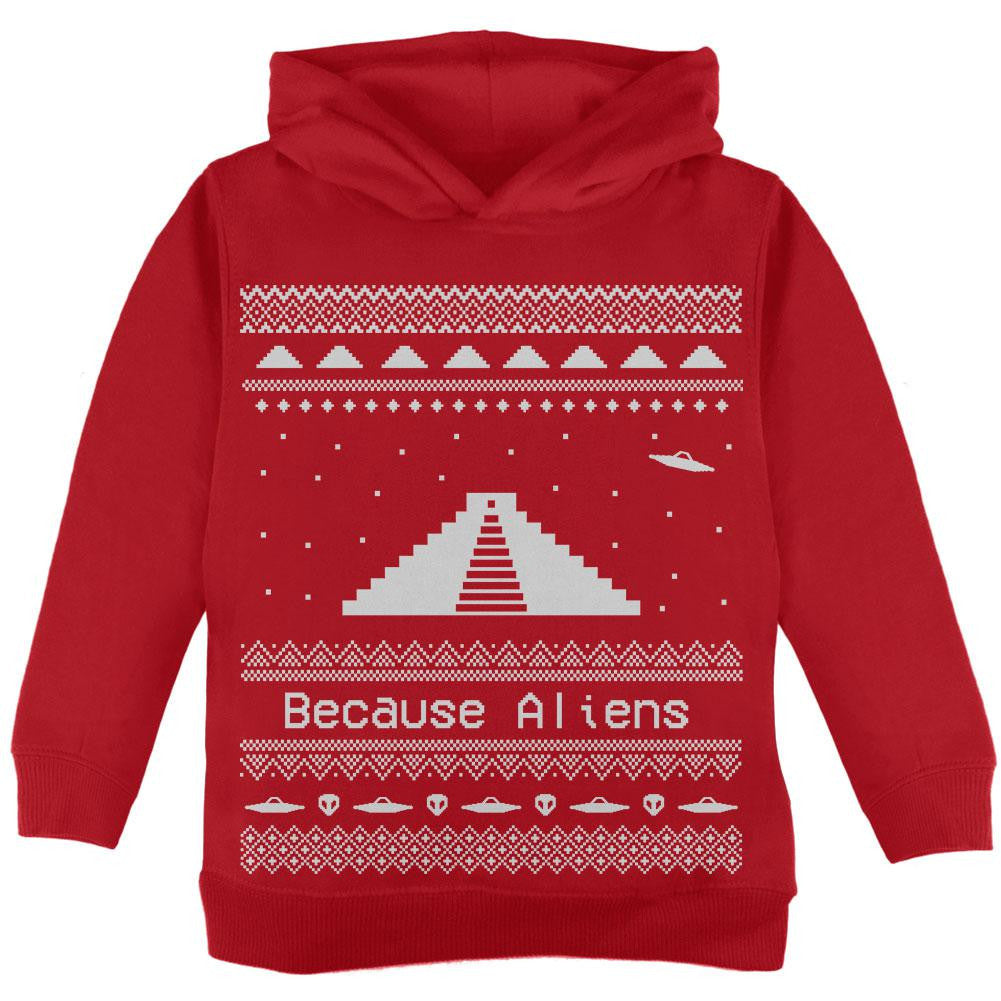 Pyramid Aliens Ugly Christmas Sweater Red Toddler Hoodie Toddler Hoodies Old Glory 2T Red