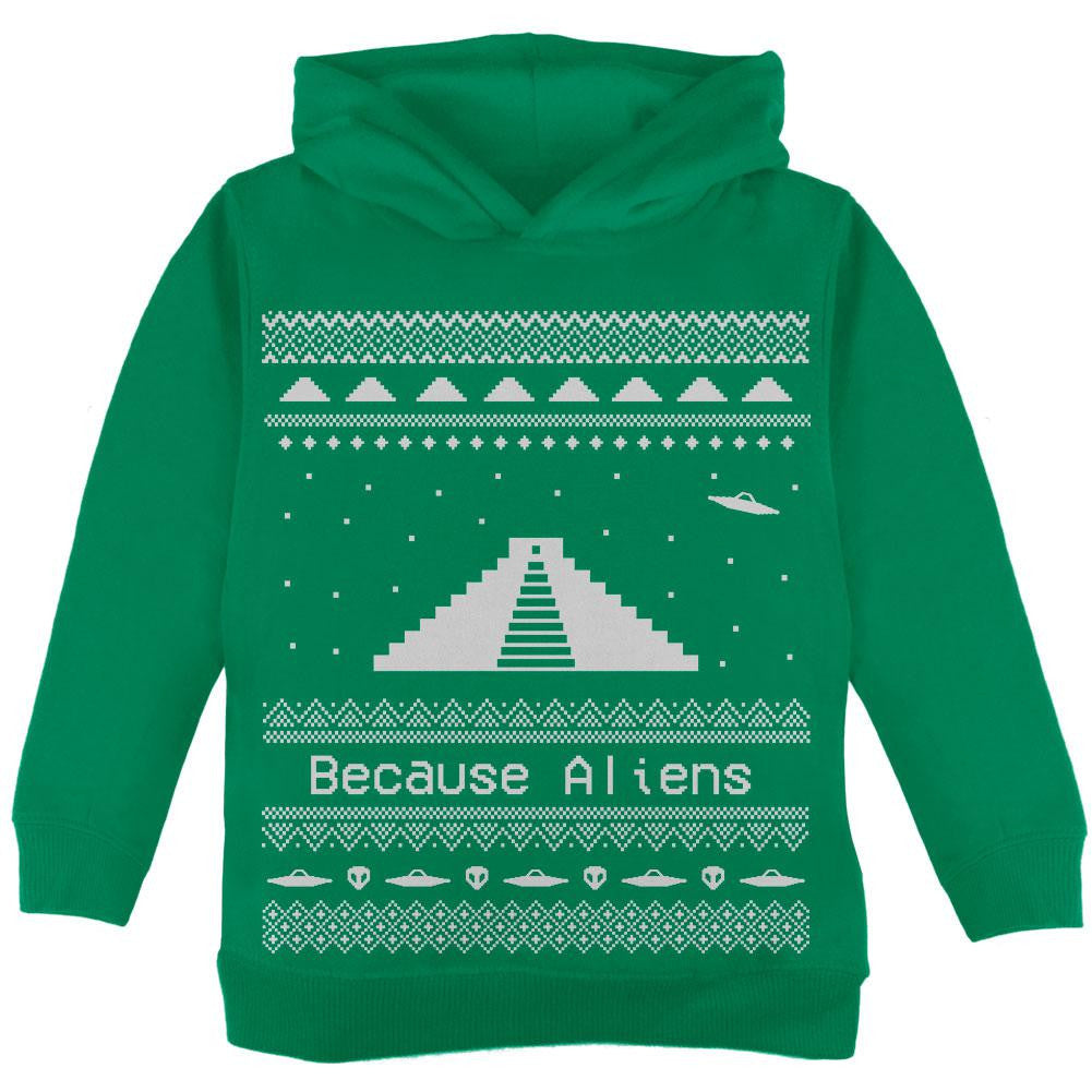 Pyramid Aliens Ugly Christmas Sweater Red Toddler Hoodie Toddler Hoodies Old Glory 2T Green