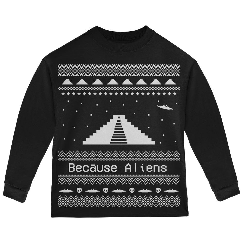 Pyramid Aliens Ugly Christmas Sweater Red Toddler Long Sleeve T-Shirt Toddler Long Sleeves Old Glory 2T Black