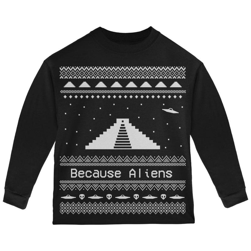Pyramid Aliens Ugly Christmas Sweater Red Toddler Long Sleeve T-Shirt Toddler Long Sleeves Old Glory 2T Black