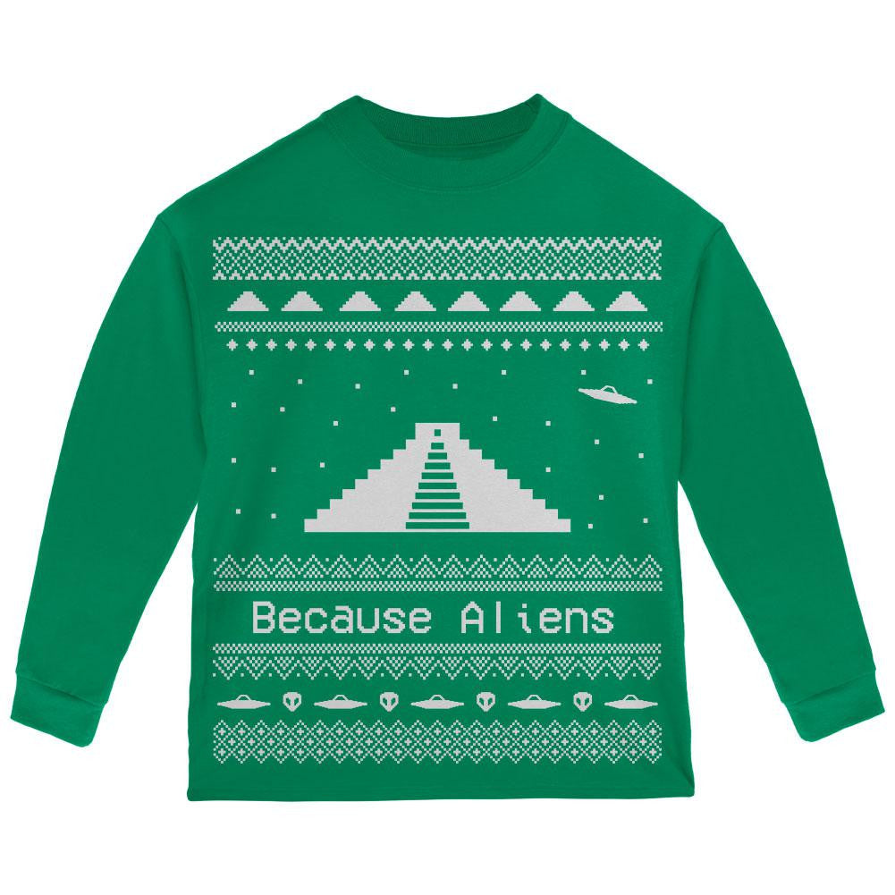 Pyramid Aliens Ugly Christmas Sweater Red Toddler Long Sleeve T-Shirt Toddler Long Sleeves Old Glory 2T Green