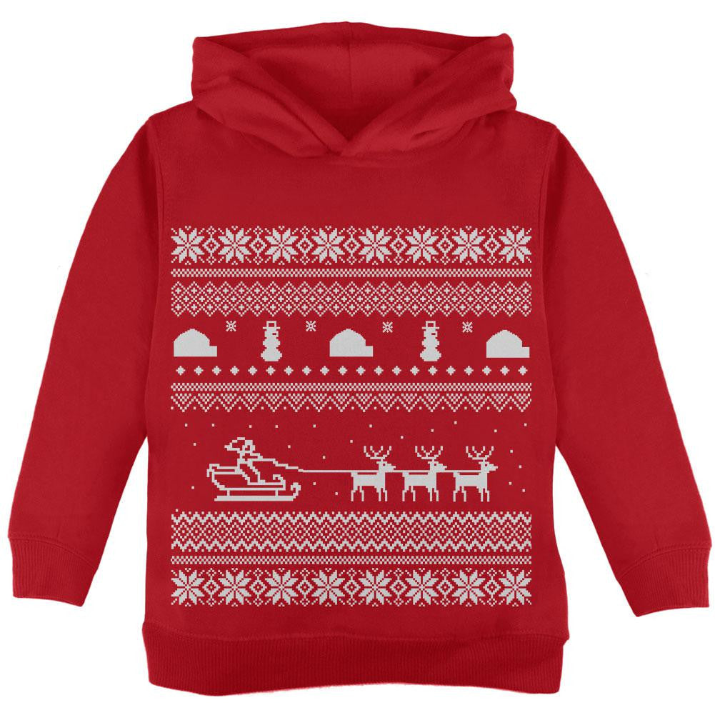 Santa Sleigh Ugly Christmas Sweater Red Toddler Hoodie Toddler Hoodies Old Glory