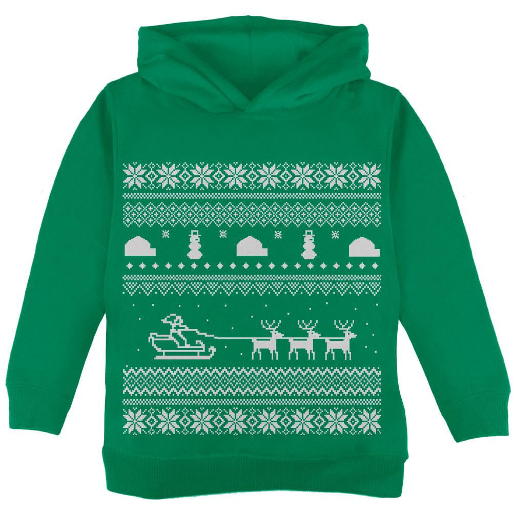 Santa Sleigh Ugly Christmas Sweater Red Toddler Hoodie Toddler Hoodies Old Glory