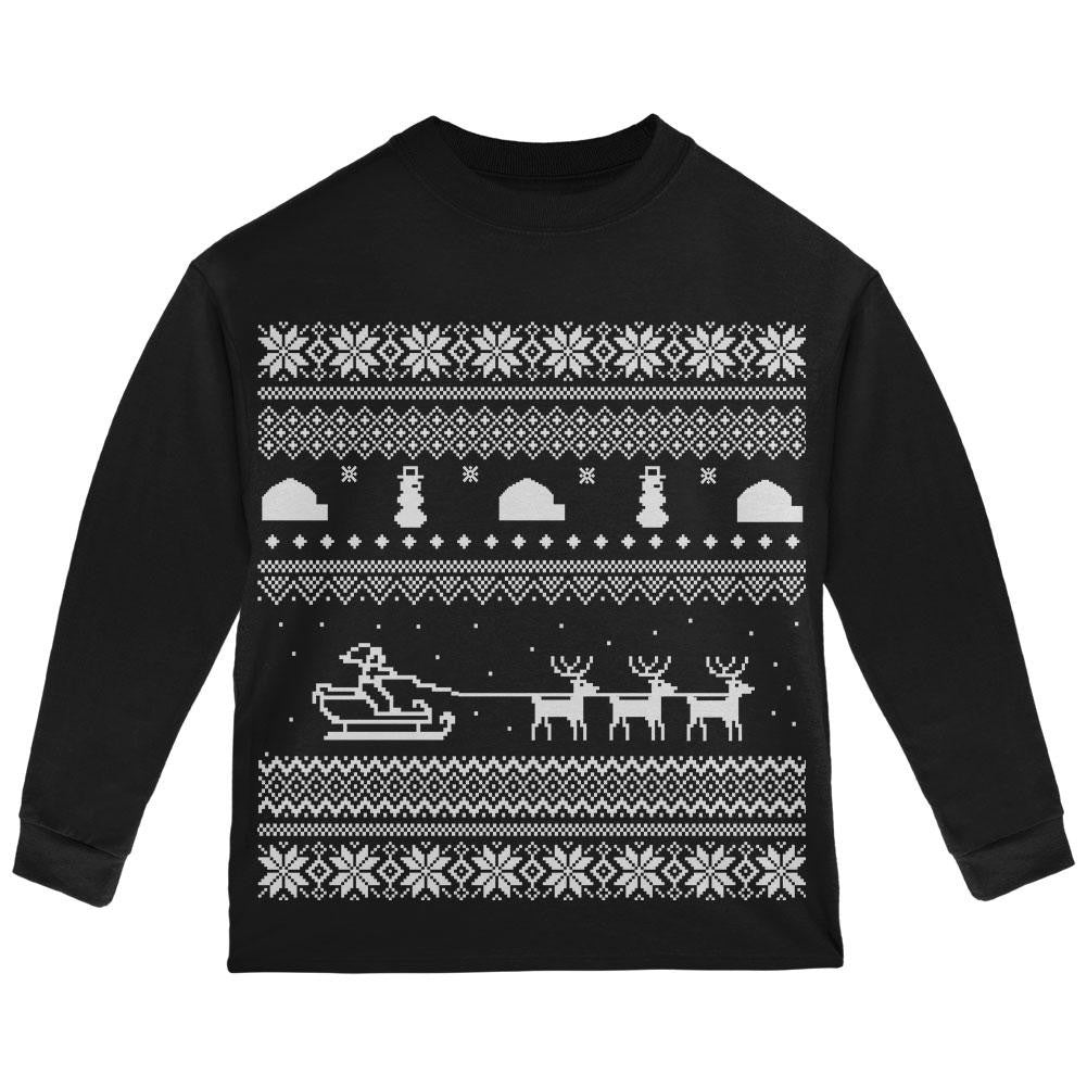 Santa Sleigh Ugly Christmas Sweater Red Toddler Long Sleeve T-Shirt Toddler Long Sleeves Old Glory