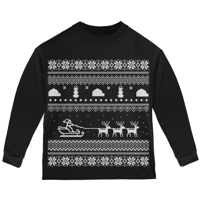 Santa Sleigh Ugly Christmas Sweater Red Toddler Long Sleeve T-Shirt Toddler Long Sleeves Old Glory
