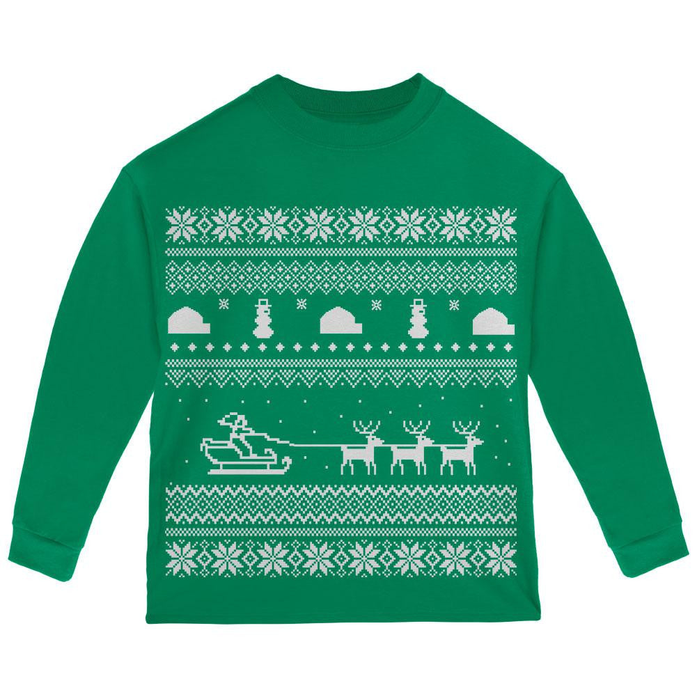Santa Sleigh Ugly Christmas Sweater Red Toddler Long Sleeve T-Shirt Toddler Long Sleeves Old Glory