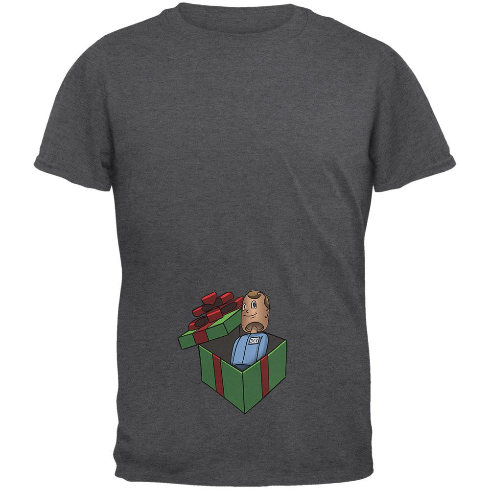 Dick in A Box Christmas Gift Dark Heather Adult T-Shirt Men's T-Shirts Old Glory 2XL Grey