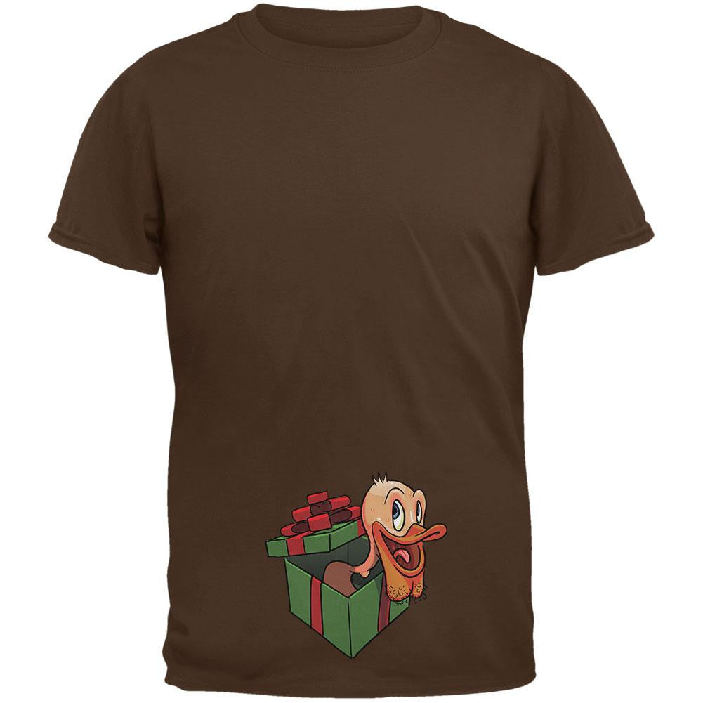 Duck In A Box Christmas Gift Brown Adult T-Shirt Men's T-Shirts Old Glory 2XL Brown