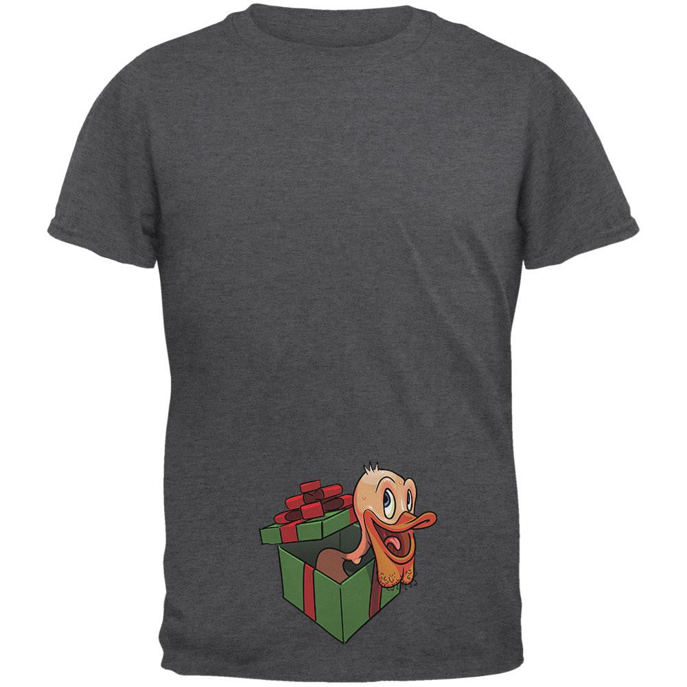 Duck In A Box Christmas Gift Dark Heather Adult T-Shirt Men's T-Shirts Old Glory 2XL Grey